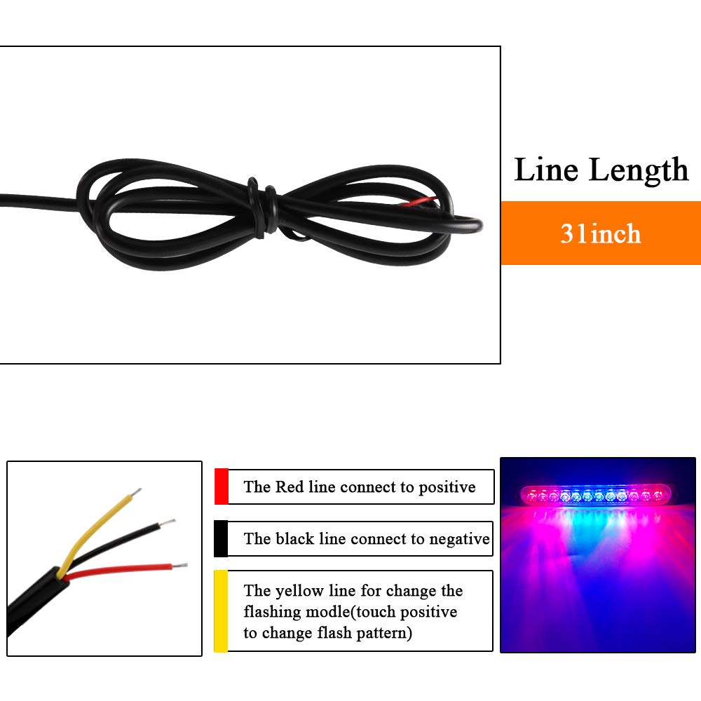 2x Feux Stroboscopiques 12 LED 12-24V Rouge & Bleu - Lumière Urgence Danger Voiture Camion