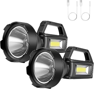 2 Pack Rechargeable Spotlight Flashlight,High Lumens LED Handheld Searchlight with 4 Modes and USB Output,Waterproof Work Lights for Camping,Hiking, Hunting and Emergencies