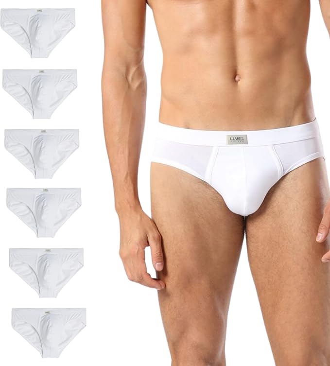 Liabel - Slip Uomo Cotone (Pacco da 6) Bielastico - Mutande Uomo in Cotone Elasticizzato - Intimo Mutande Uomo Colorate alla Moda Bianchi Neri Grigio LS2200 (S, 6 Bianchi