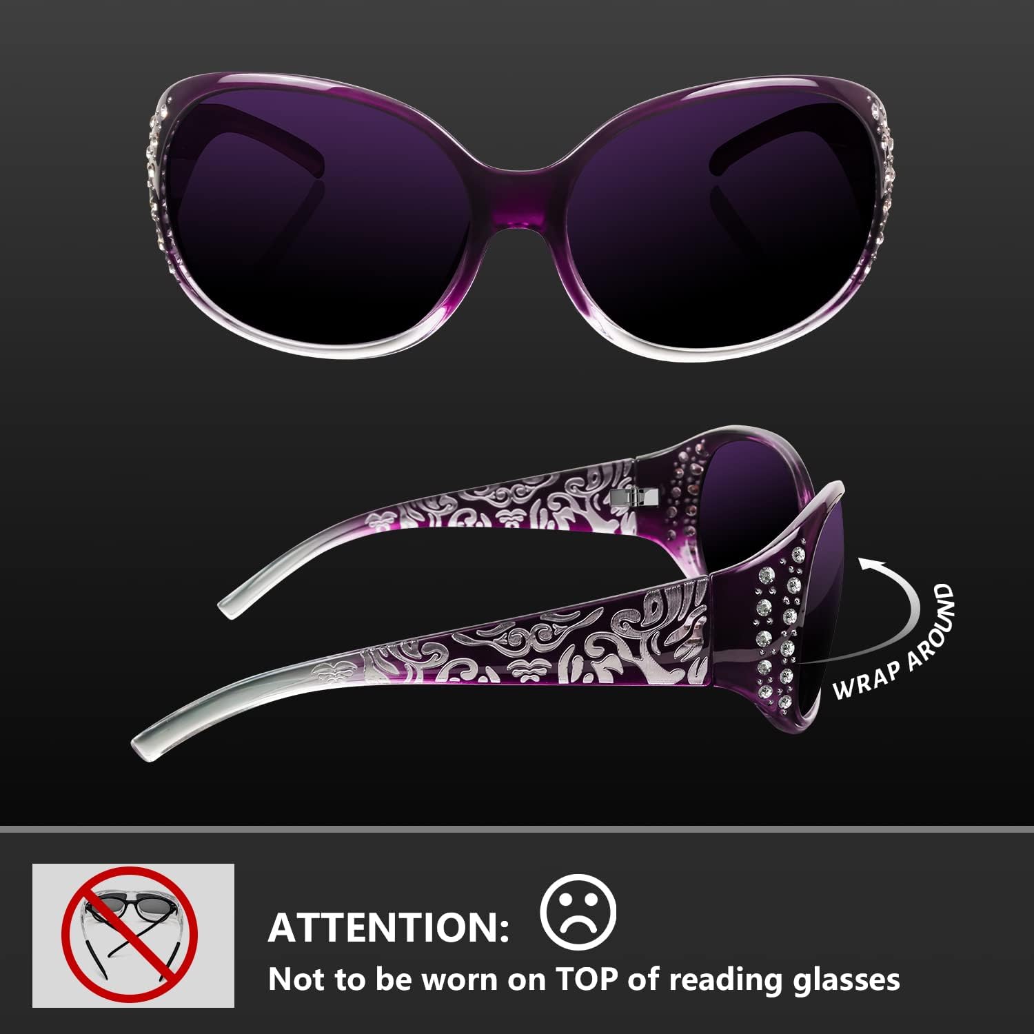 LVIOE Polarized Sunglasses for Women, Rhinestone Wrap Around Sunglasses with UV Protection Lens LS008 - Image 4