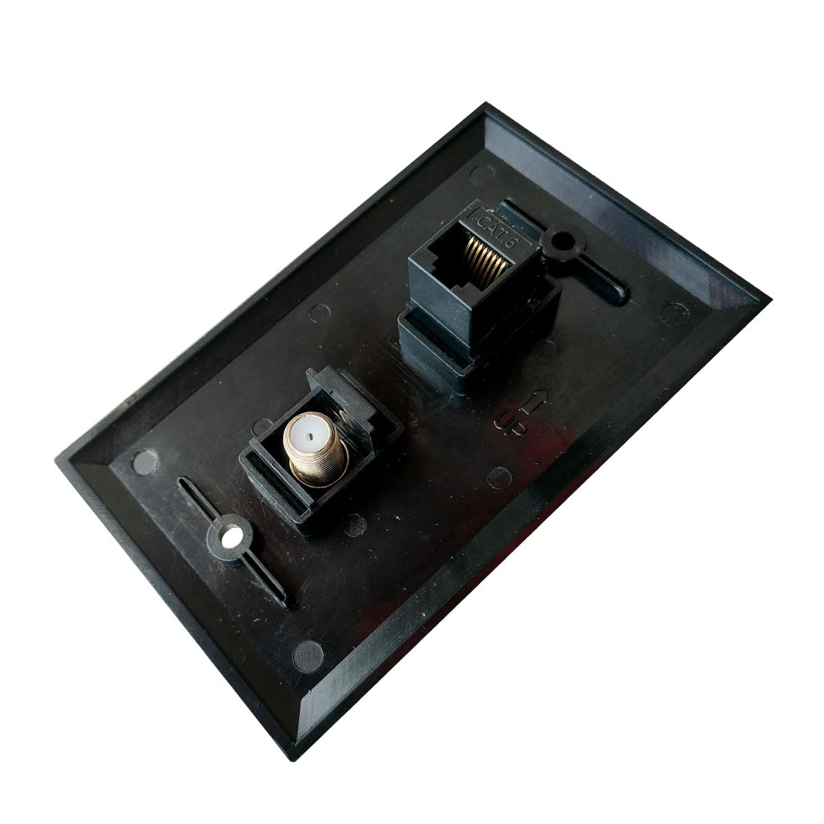 Ethernet Koax-Wandplatte schwarz – Cat6 RJ45 Koax Netzwerk Wandplatte Buchse auf Buchse – 1 CAT6-Stecker + 1 TV-Koax-Kabel/F-Stecker