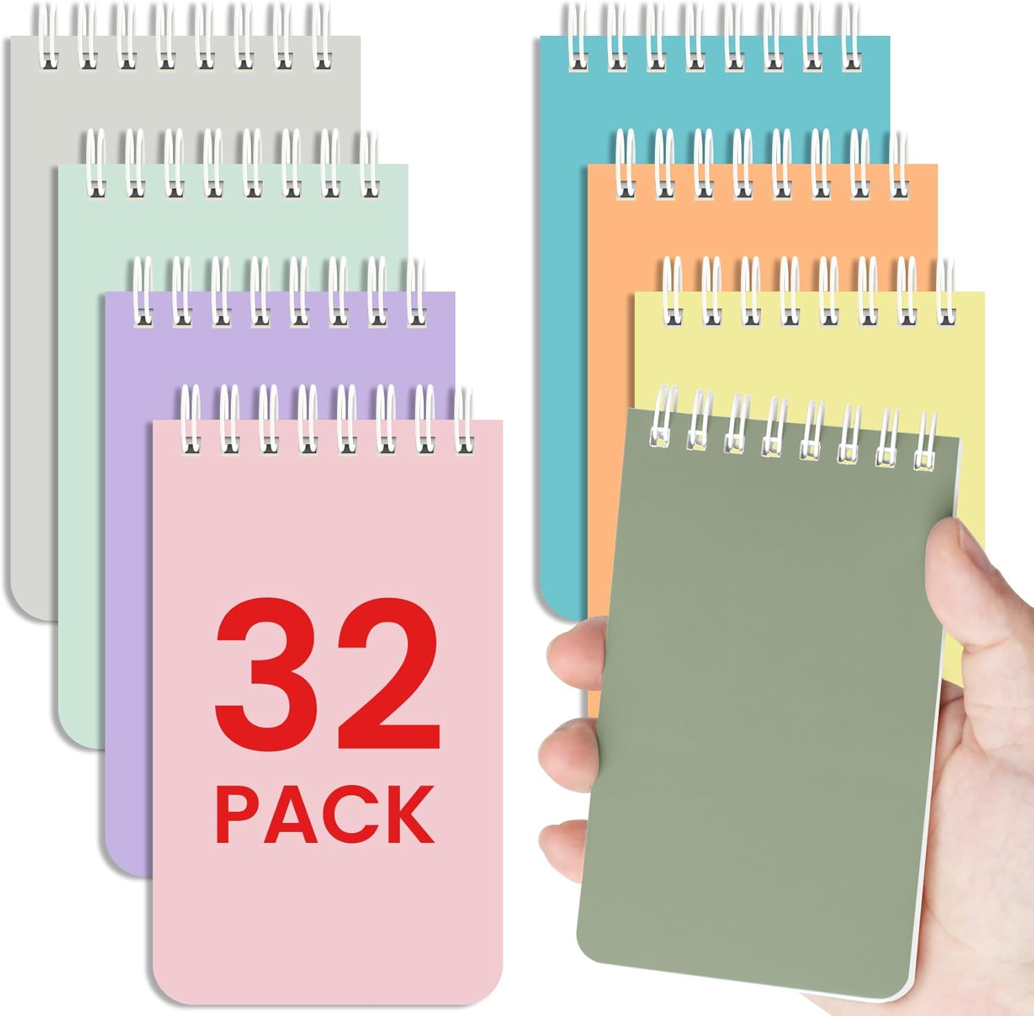 Taja Pocket Small Notebook 3" x 5", 4 Set of 8 Mini Little Spiral Notebook(32 Pack), Nursing Notepad, Perfect for Work, School, Office, Nurse, Travel - Soft Harmony