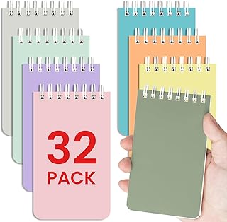 Taja Pocket Small Notebook 3" x 5", 4 Set of 8 Mini Little Spiral Notebook(32 Pack), Nursing Notepad, Perfect for Work, School, Office, Nurse, Travel - Soft Harmony