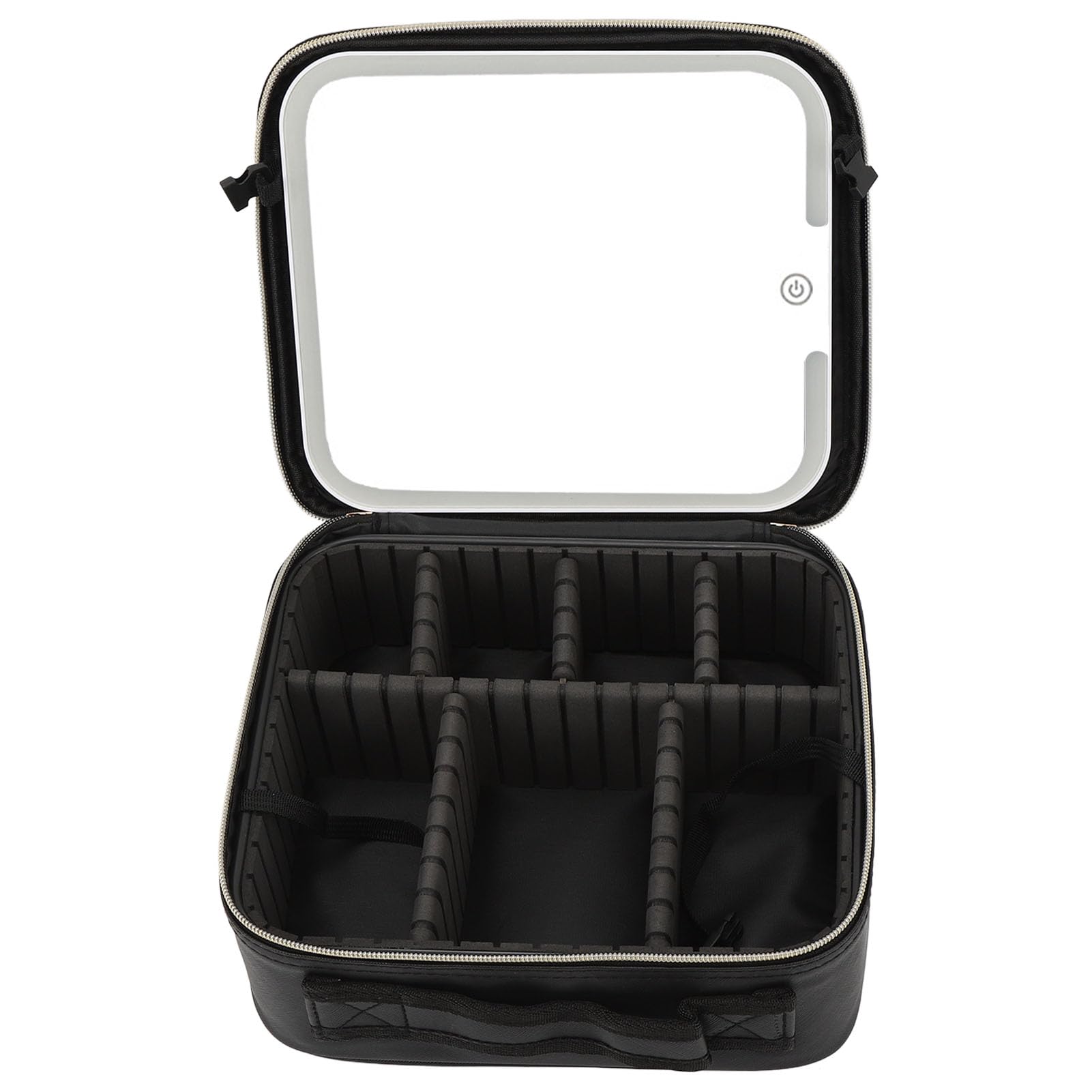 Reise-Make-up-Tasche mit LED-beleuchtetem Spiegel,Make-up-Etui, Reise-Kosmetiktaschen, Pinsel-Organizer,Aufbewahrungsbox mit Spiegel mit 3Farblichtern und Verstellbaren Trennwänden