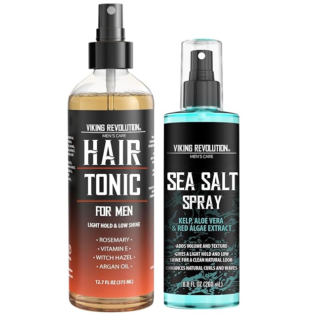 Viking Revolution Sea Salt Spray for Hair Men 8 8 Fl Oz and Hair Tonic 12 7 Fl