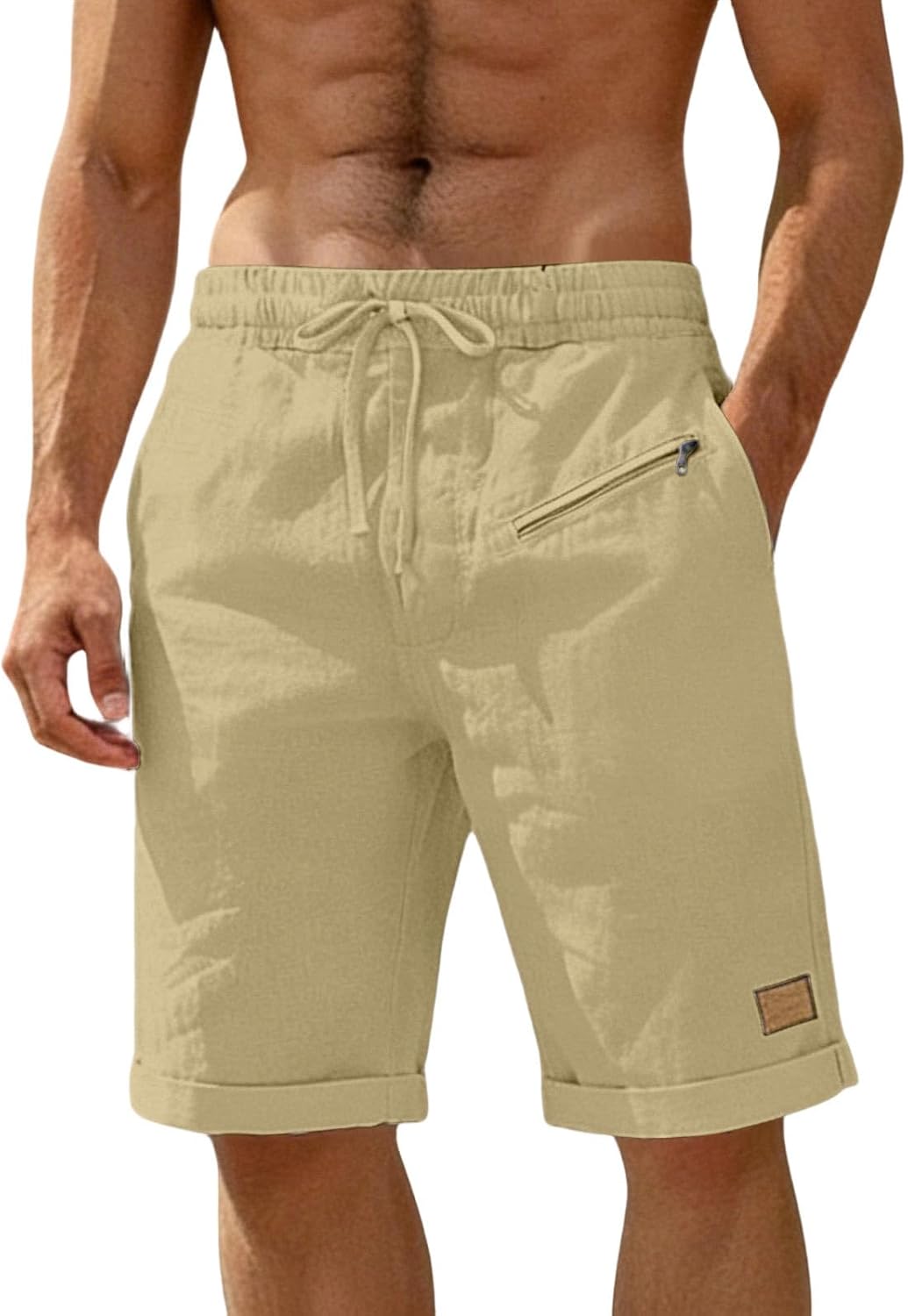 ABABC Linen Shorts for Men Summer Wide Leg Drawstring Loose Shorts Casual Beach Workout Running Short with Zipper Pockets