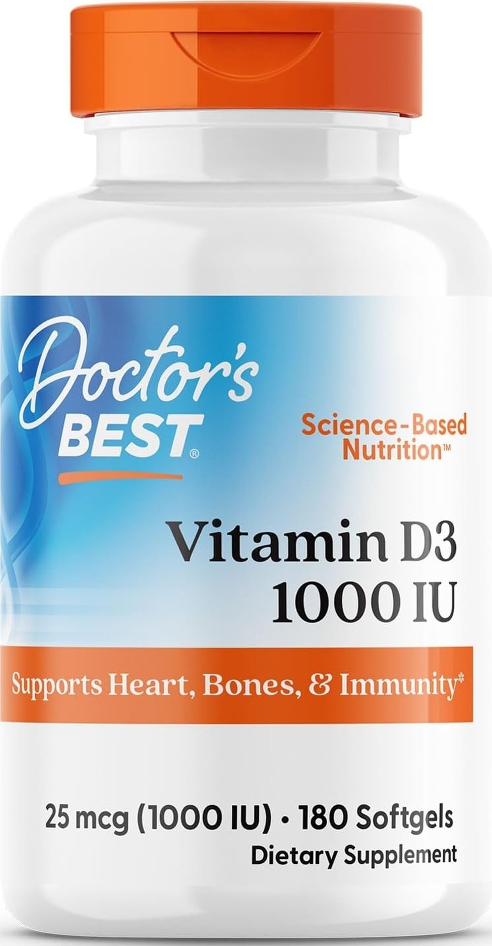 Doctor's Best Vitamin D3 1000 IU Softgels for Men & Women, 180 Softgels 180 Count (Pack of 1)