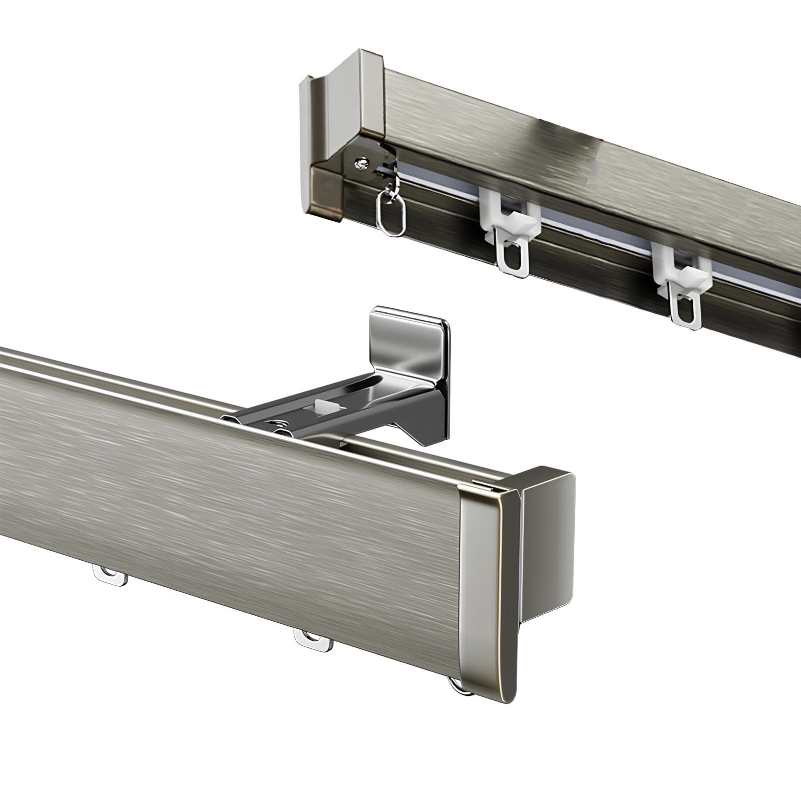 Gardinenschiene Vorhangschiene Aluminium Gardinenstange Geräuschloses Duschvorhangstange Für Fenster, Raumteiler, Duschen(Gray-Wall,1.2m)