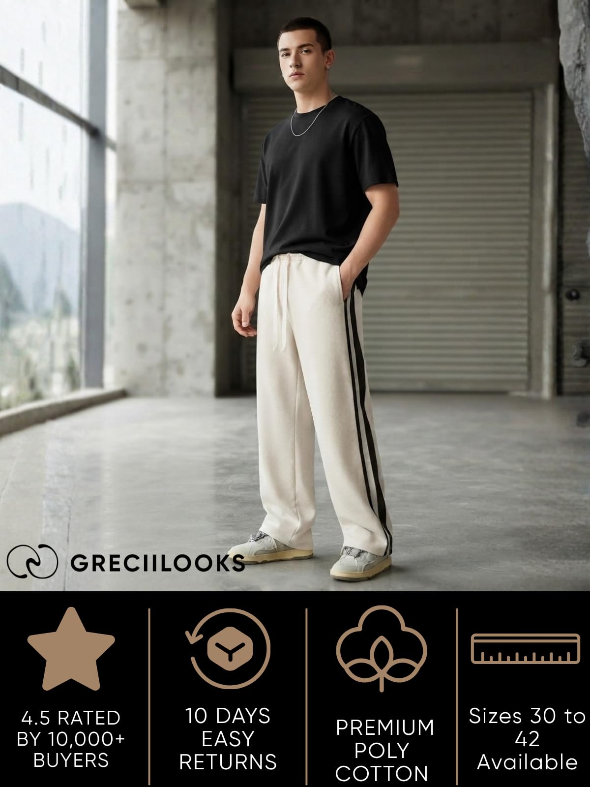 GRECIILOOKS Track Pant for Men | Trouser Pant for Men | Track Pant for Men Loose Fit | Baggy Track Pant for Men | Track Pant Men | Men Stylish Track Pant Cream 2