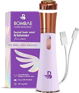 BOMBAE Mini Trimmer For Women Eyebrow Trimmer Facial Hair Removal Machine Trimmer For Women Hypoallergenic & Lipstick-Sized Facial Hair Remover Peach Fuzz, Chin, Sideburns