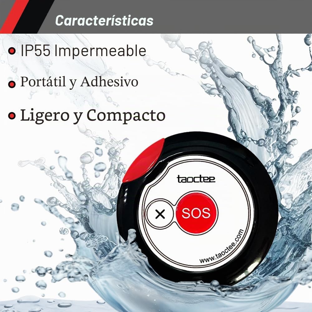 Botón Alarma Pánico Inalámbrico con Sirena para Emergencias | Botón SOS portátil con cuerda conveniente para casa, fábrica, hospital, almacén, centro comercial (Batería/USB)