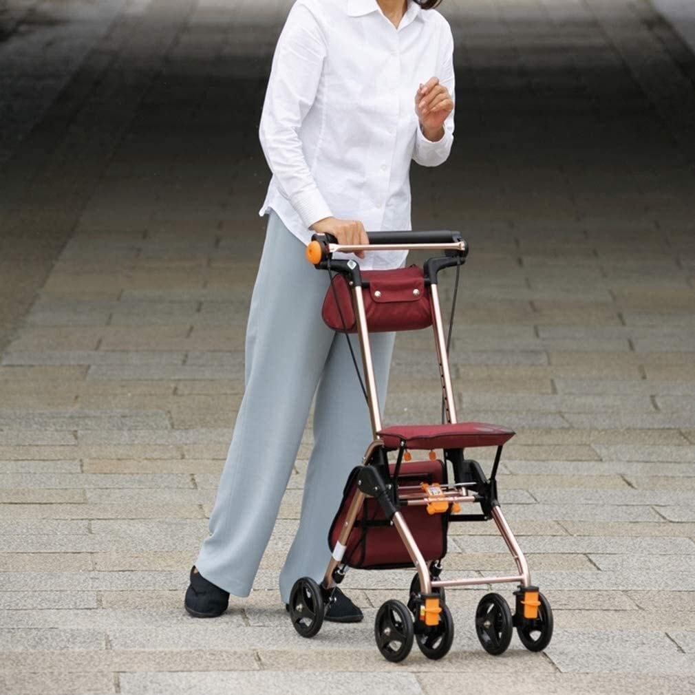 Rollator Walker z siedziskiem, pomoce ułatwiające poruszanie się 4 koła Przenośne pomoce do chodzenia Składany, medyczny system podwójnego hamulca Rolling Walker, używany do chodzenia seniorów