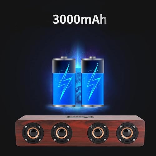 Miniatura 5 de Altavoz Bluetooth, subwoofer inalámbrico de madera de 3000 mAh, con cuatro altavoces, entrada de audio de 0.138 in, soporte AUX, tarjeta TF y FM,