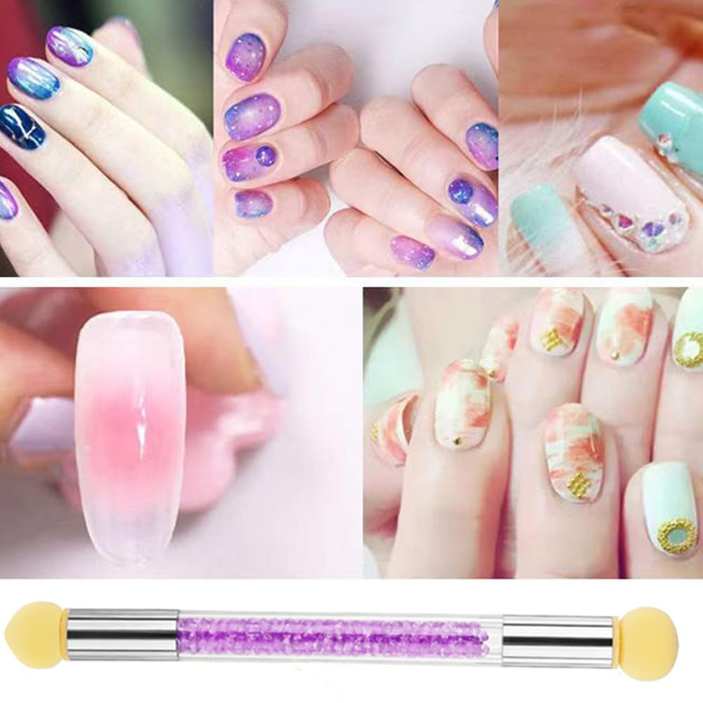 Spugna di pennellino Doppia Testa Spugna di Pennellino per Unghie con Manico Strass incluso 18 Testine di ricambio Pennello di spugnetta pigmento per nail art