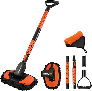 55" Car Wash Brush with Long Handle, Detachable Chenille Microfiber Car Wash Mop, 180° Rotating Scratch-Free Washing Brush Extension Pole D-shaped Handle Car Cleaning Kit for RV Truck Camper