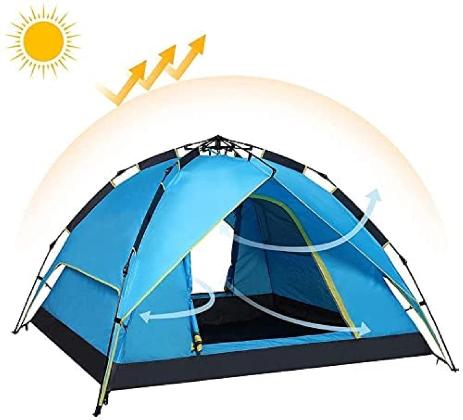 Przenośne namioty Campitent Double Layer Pop-up dla 3-4 osób, wodoodporny namiot Campidome z 2 drzwiami, wentylowanym oknem z siatki, do Hikicamping