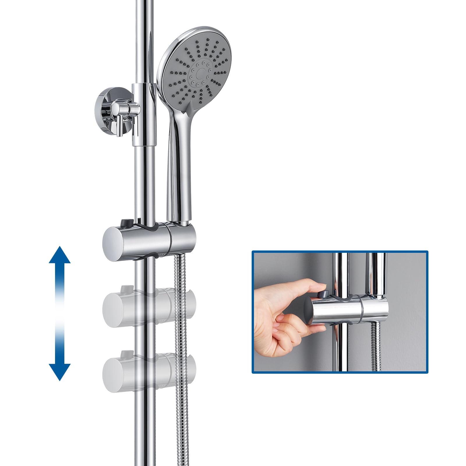 Auralum Colonna Doccia con Miscelatore Termostatico, Colonna Doccia con Soffione e Doccetta 3 Getti, Asta Saliscendi Doccia in Acciaio Inox Regolabile Altezza 840-1210mm, Kit Doccia Completo Cromo