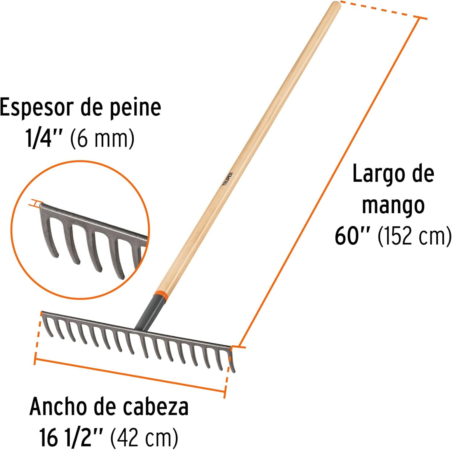 TRUPER R-16M Ash Handle Road Rake 16 1/2" (42cm)