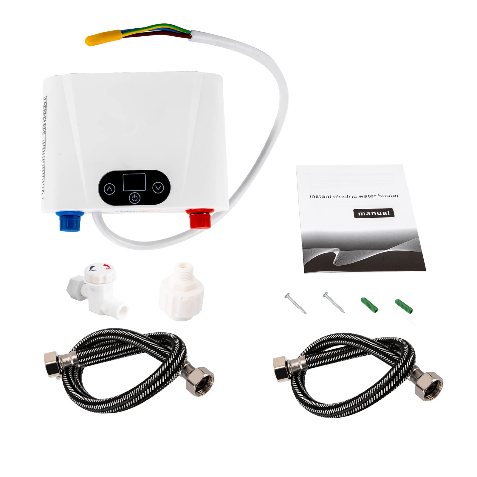 Scaldacqua istantanea da cucina [5,5 KW/220 V] compatto scaldabagno sotto tavolo – con display touch, termostato da 30 – 55 °C e IPX4 (bianco, montaggio a parete) per lavelli, bagno/bar