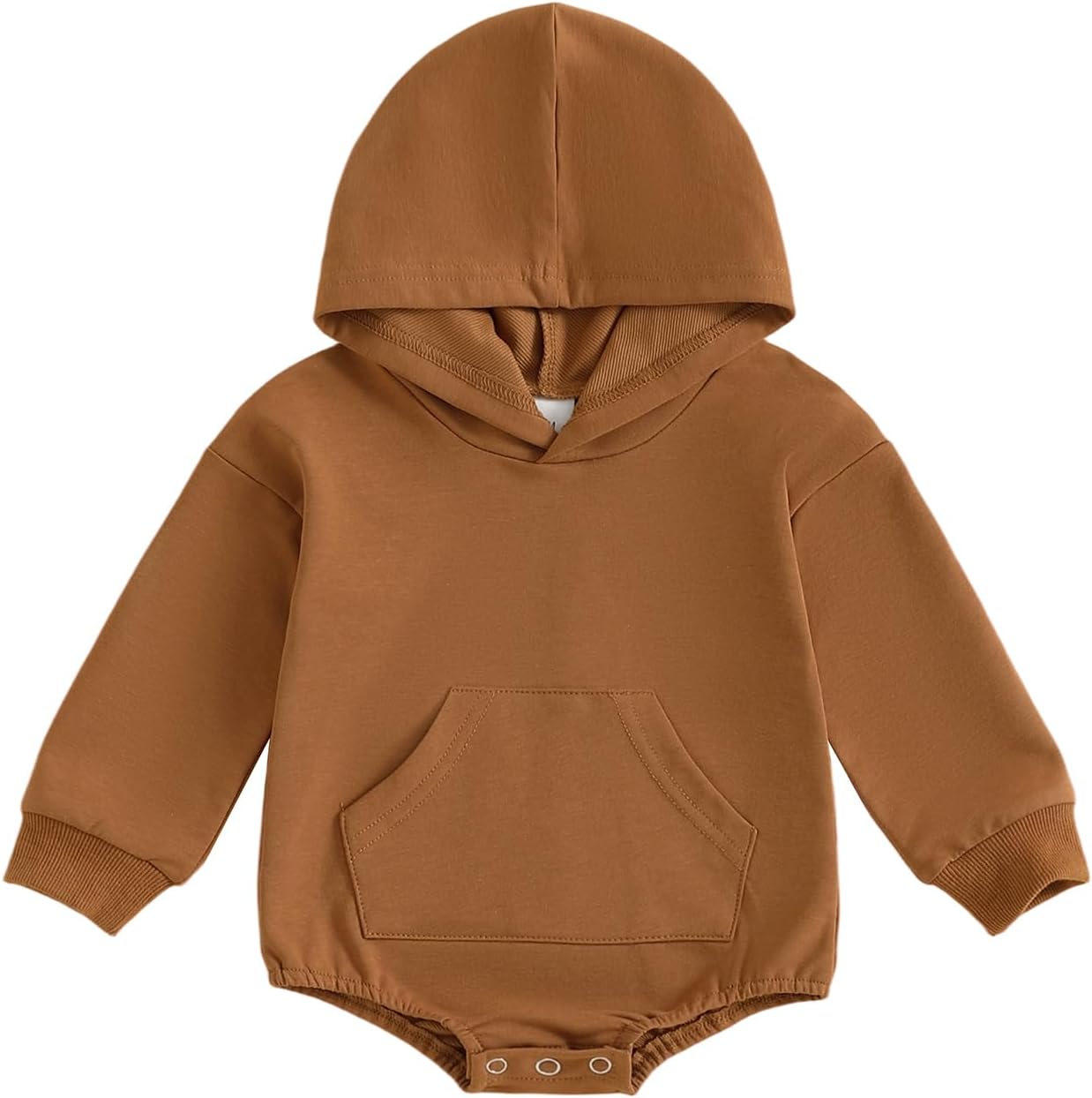 Newborn Baby Boy Girl Hooded Romper Long Sleeve Front Pocket Solid Color Hoodie Bodysuit Fall Winter Outfit