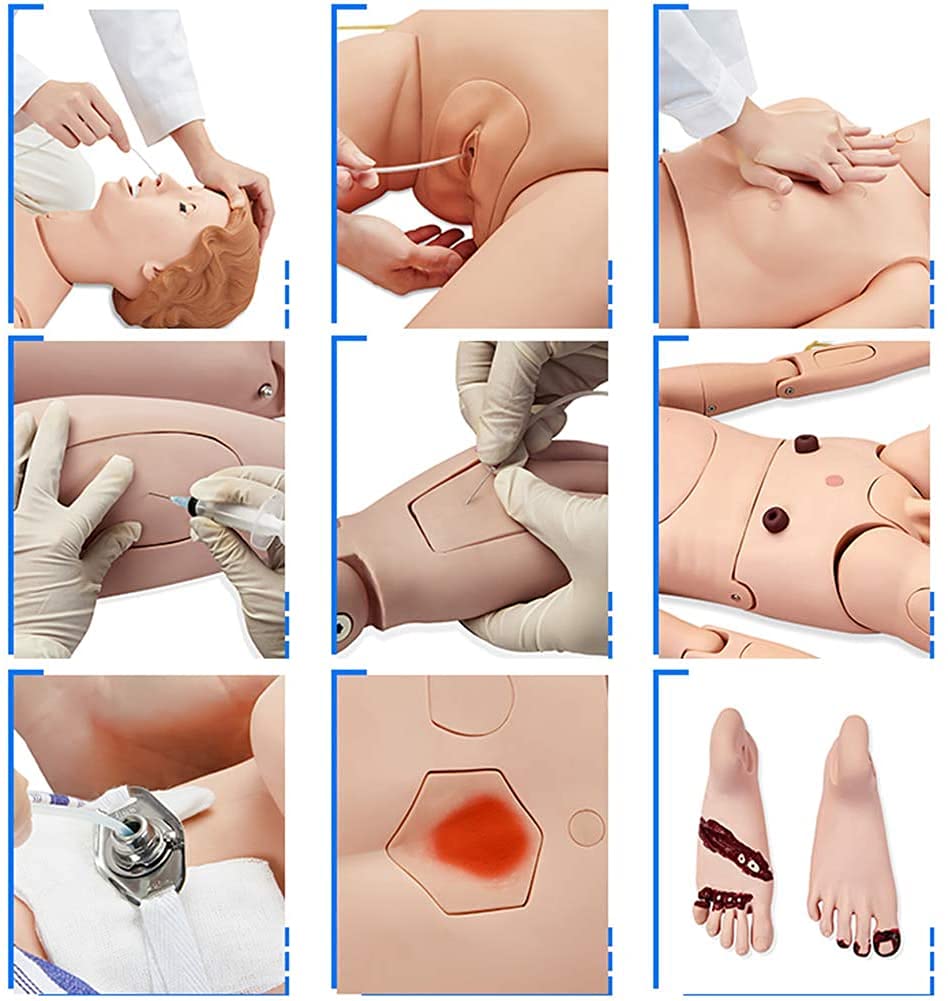 Model Edukacyjny, Manekin Do Szkolenia Opieki Nad Pacjentem, Męski Model Anatomiczny Z Tworzywa Pvc Z Wymiennymi Genitaliami, Ubraniami, Modułem Na Odleżyny, Modułem Na Urazy I Torbą Do Przechowywani