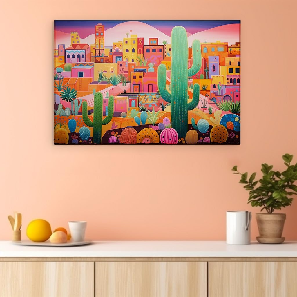 Canvas for Living Room. Vibrant Valley Life � Capturing The Colors and Culture of a Mexican Village Oasis, 27 x 18 inch Canvas Wall Art - Contemporary Masterpieces - Modern Home Decor