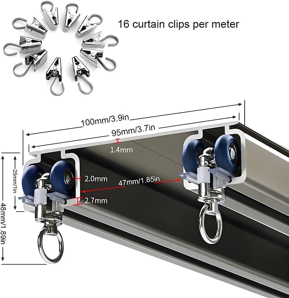 Double Curtain Rods Ceiling Mount Aluminum Curtain Track with Silent Glide Function Includes Curtain Clips for Living Room & Bedroom Curtains (Champagne 70cm)