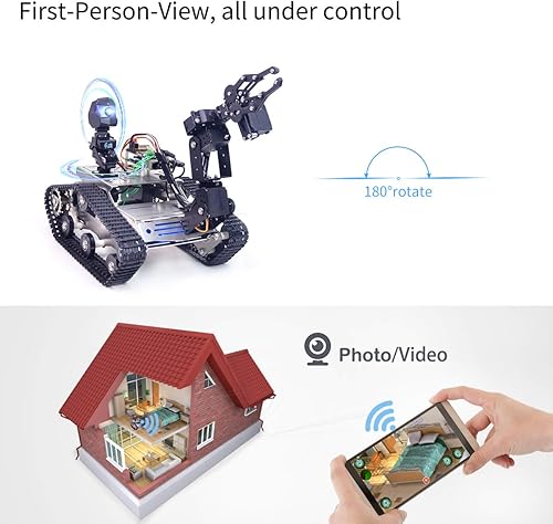 Vista 2 de Kit de robot inteligente para Raspberry Pi, chasis de robot tanque transmisión de video en tiempo real, control WiFi/Bluetooth, planificación