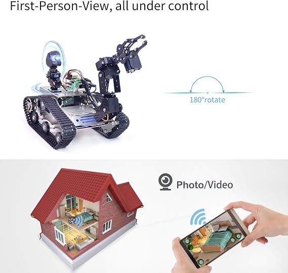 Smart Robot Car Kit for Raspberry Pi, Tank Robot Chassis Real-Time Video Transmission, WiFi/Bluetooth Control, Path Planning, Programmable Robot Kit (Stainless Steel Chassis+Raspberry Pi 4B(4GB))