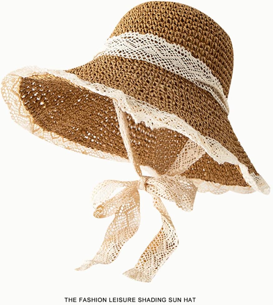 Women Beach Straw Hat Floppy Wide Brim Lace Sun Hat Foldable Packable Straw UPF50+ Summer Travel Sun Protection Beach Cap - Image 5