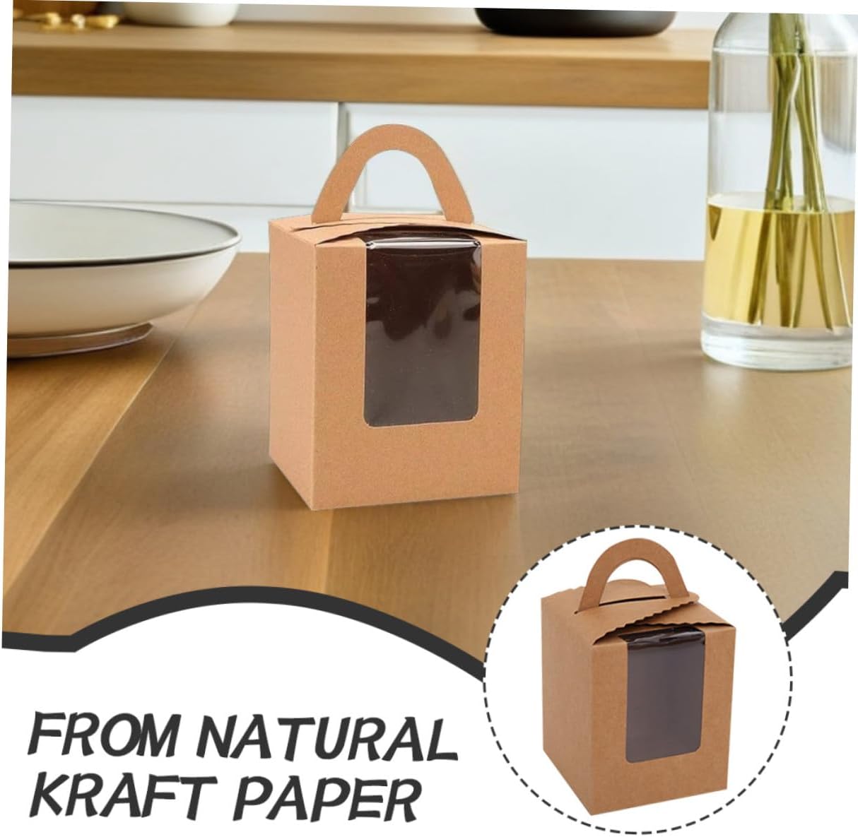 Kraft Paper Cupcake Boxes with Window and Handle Convenient Carrying 50pcs Single Cupcake Carrier for Tarts and Muffins for Family Gatherings and Friend Sharing