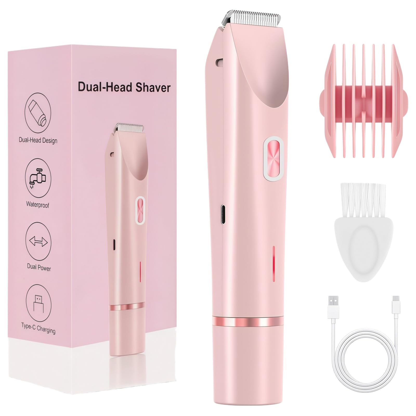 razerly maquinilla mujer, Afeitadora Corporal Mujer 2 en 1 con Recortadora Bikini Waterproof USB-C, Maquinilla Electrica Femenina para Zona Intima Axilas Piernas y Piel Sensible