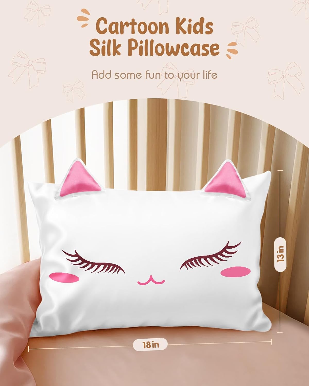 Miss Adola Toddler Silk Pillowcases for Kids - 13"x18" Cartoon Soft Breathable Pillow Cases for Hair and Skin with Hidden Zipper Cute Kawaii for Teens Girls Boys Sleeping, Bedding, White Cat