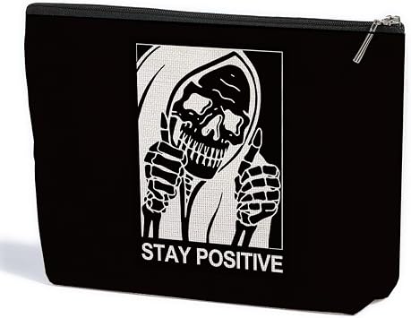 Goth Gifts Funny Skeleton Skull Makeup Bag, Goth Accessories Spooky Gifts Positive Gothic Cosmetic Bag, Halloween Party Favors Witchy Gifts for Women Sisters Mom, Toiletry Bag for Halloween Christmas