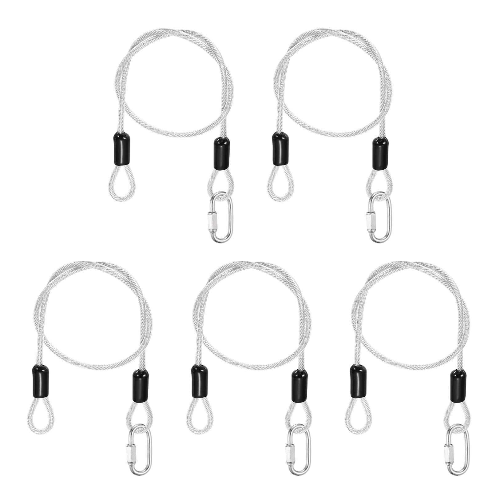 PATIKIL Security Cable Lock (4mm x 50cm, 1.6ft, Clear)(5 Set) Vinyl Coated 304 Stainless Steel Double Loop Flexible Wire Rope Safety Cable with Quick Links Locking Connectors โ image 1