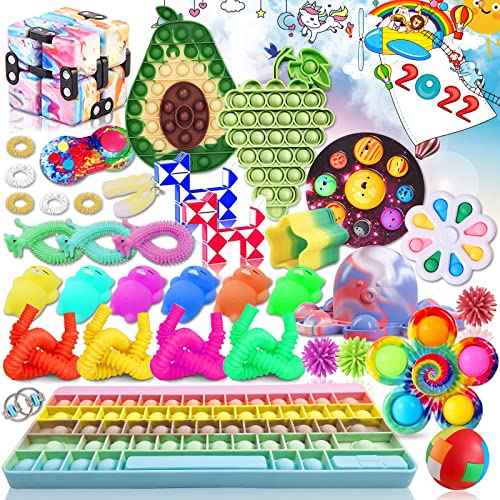 TIK Tok Fidget Toy Bag Fidget Playset - Toy Box with Push Pull Pop, Cheap Senory Fidgets Toys with Marble Net Anxiety Tube Accessory Set for Adults Kids (6)