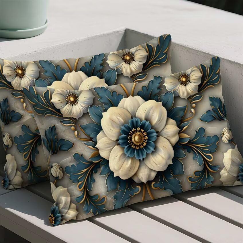 Housse de coussin fleur imperméable et déperlante motif double face