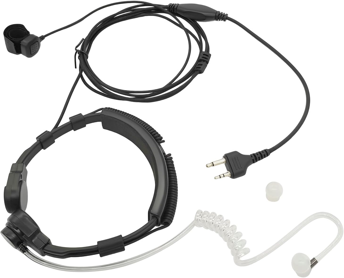 Flexible Adjustable Throat Mic Headset Tactical Neck Mircophone Bone Conduction Acoustic Earpiece for Midland GXT LXT GMRS 2-Pin Walkie Talkies