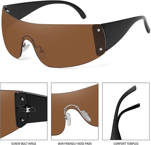 Miniatura 4 de Lentes de sol Y2K de moda sin montura Star Y2K para mujeres y hombres, protector de gran tamaño envolvente, sin marco, protección UV400