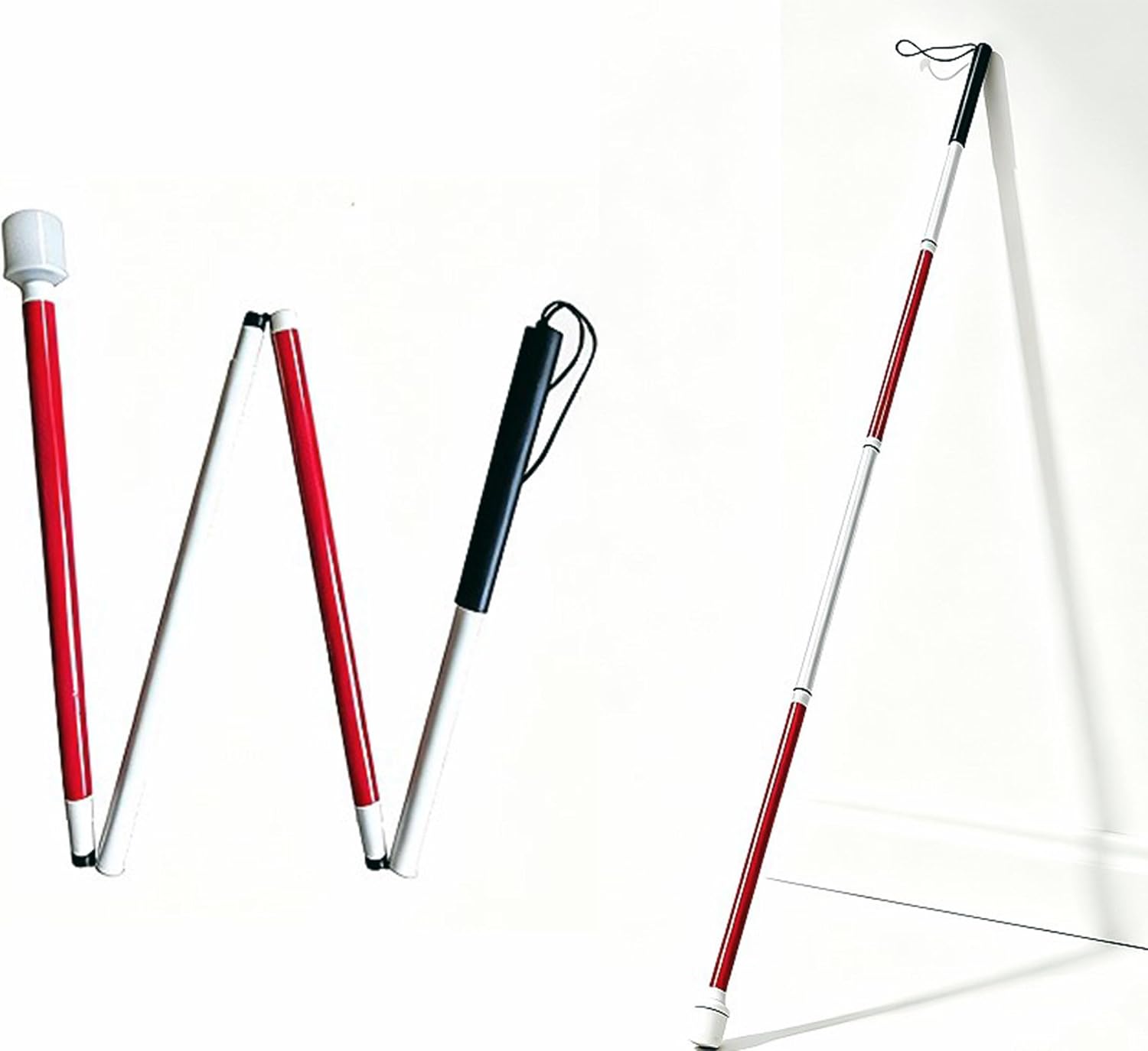 Blind Walking Cane Mobility Stick - Reflective Red and White Folding Cane with Marshmallow Ball Tip for Visually Impaired Men and Women