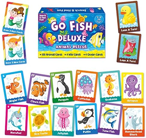 Go Fish Deluxe Animal Rescue! Family Card Game for Girls, Boys & Parents, Strategic Animal Matching Game, Play, Laugh & Learn Together, Ages 5 & Up! Fun at Home, School Travel Search & Find Game Play!