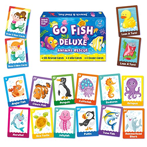 Go Fish Deluxe Animal Rescue! Family Card Game For Girls, Boys & Parents, Strategic Animal Matching Game, Play, Laugh & Learn Together, Ages 5 & Up! Fun At Home, School Travel Search & Find Game Play! #TOP10