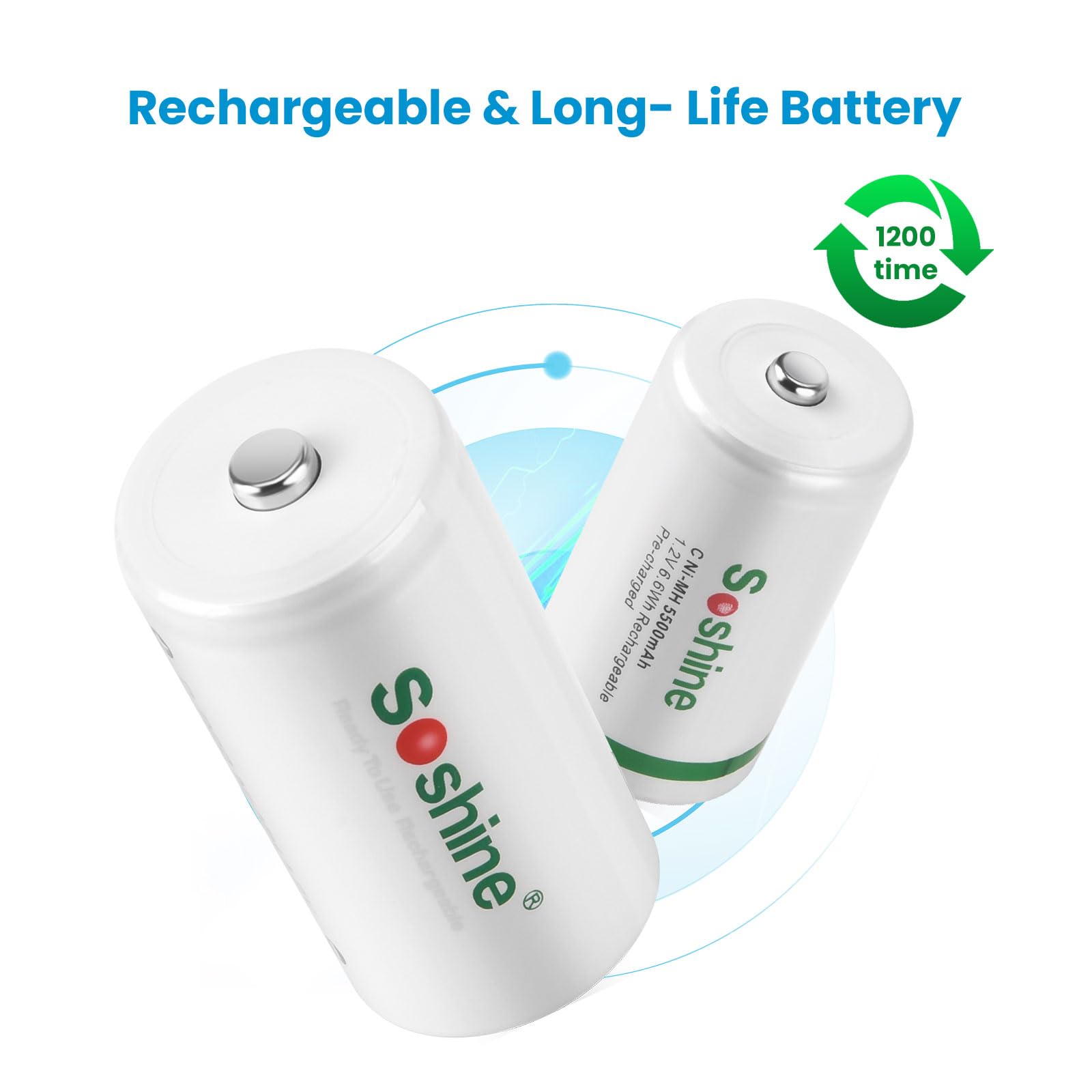 Rechargeable D Batteries with Charger, 8 Bay Smart Battery Charger with 4pack D 11000mAh Battery for AAA/AA/SC/C/D Ni-MH Ni-CD