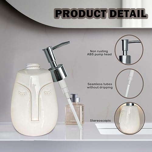 Miniatura 3 de Dispensador de jabón blanco, con diseño facial, dispensador de líquidos divertido de cerámica, loción recargable, jabón, champú, baño y cocina