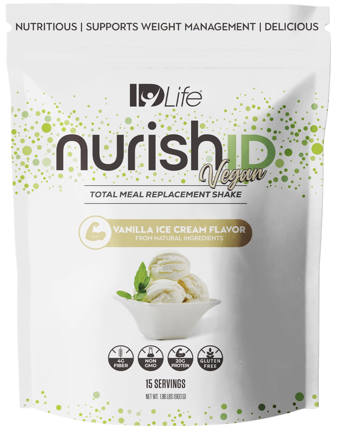IDLife Vanilla Ice Cream NurishID Vegan - Meal Replacement Shake with Plant-Based Protein, Adaptogenic Mushrooms and Superfoods -15 Servings