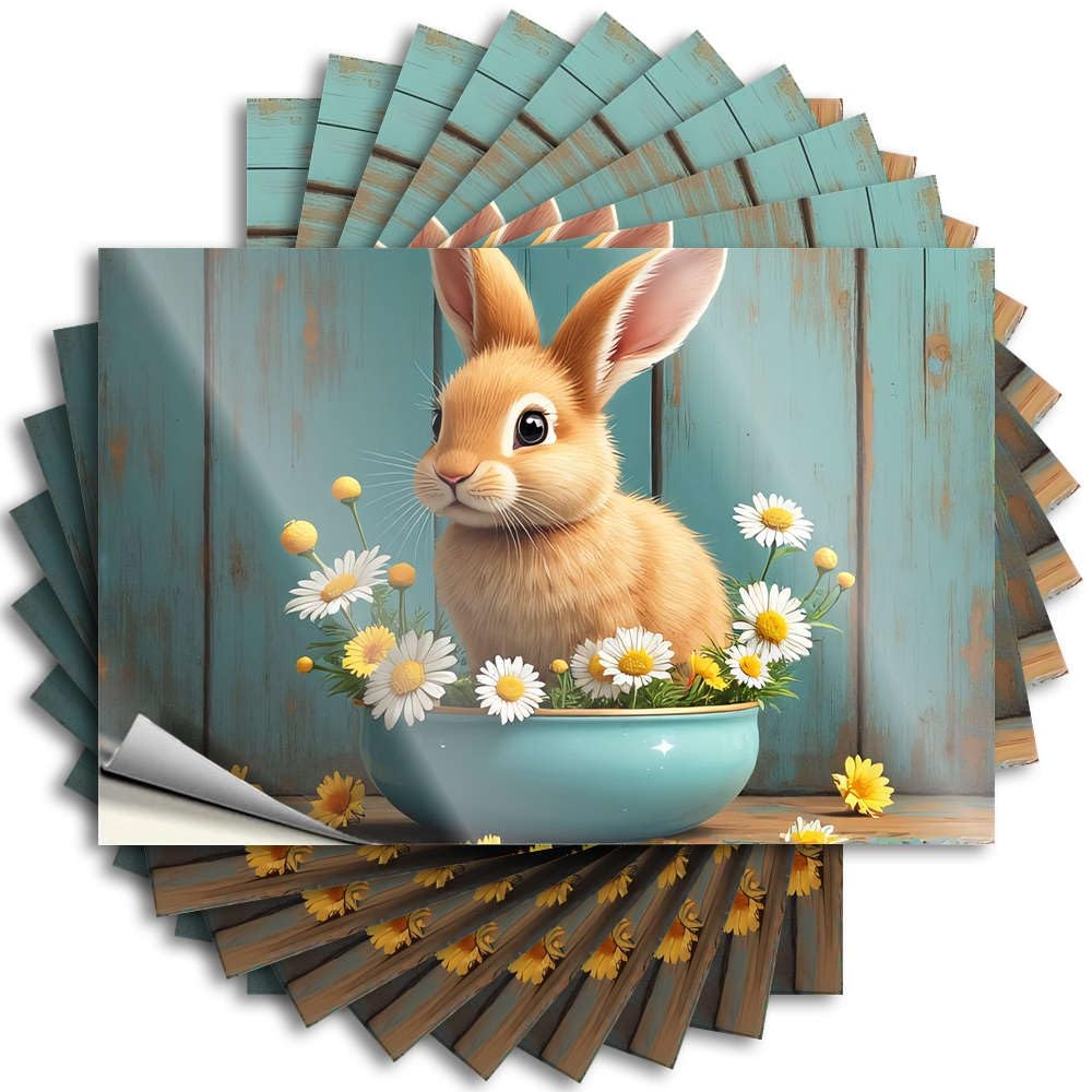A Cute Bunny Sitting in A Bowl of Daisies Backyard Accessories Southern - Decal Tumbler Waterproof Decal(6X9CM)