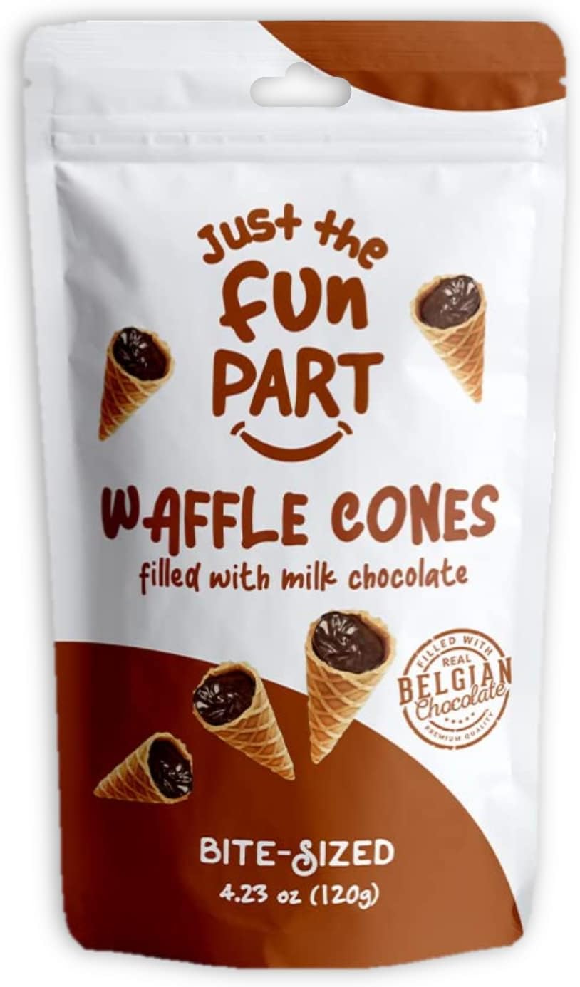 Just The Fun Part, Bite-Size Crispy Mini Waffle Cones, Filled With Premium Belgian Milk Chocolate, Great For Snacks, Desserts, Grab & Go - Milk Chocolate, 4.23 Ounce (Pack of 1)