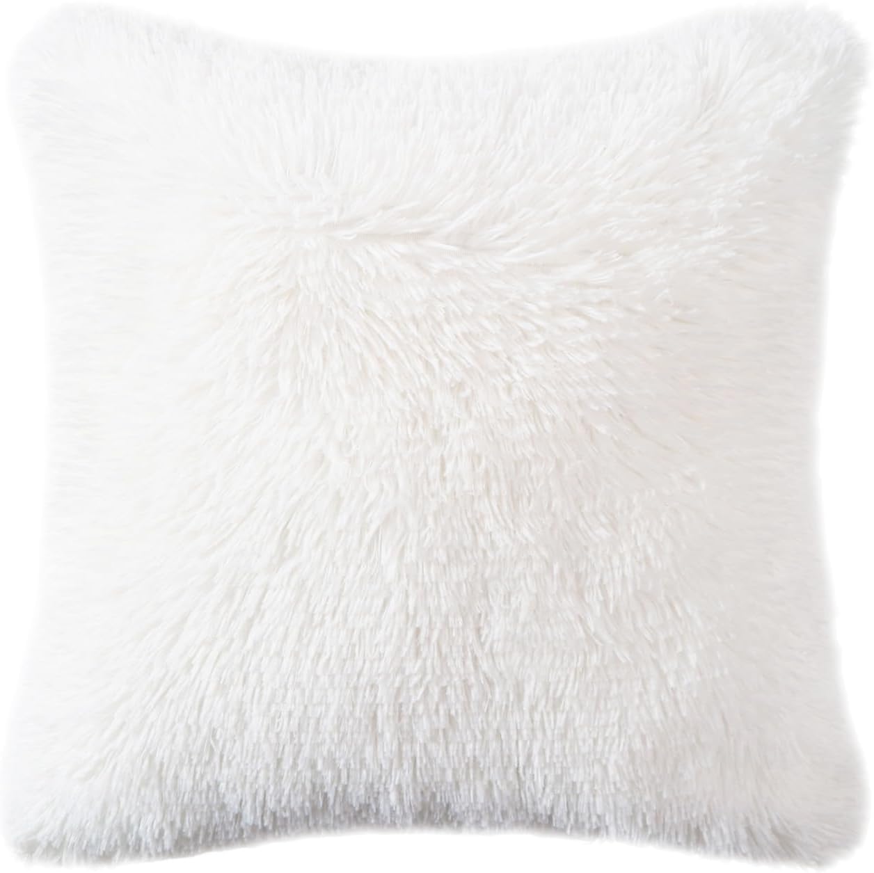 DECOBIRD Throw Pillow Cover 20x20 Extra Soft Lumbar Fuzzy Faux Fur Home Decor Cushion Cover Double Sides Shaggy Pillowcase Microfiber 100% Polyester Floor Pillow Cover 50x50cm, Bright White 1 Piece
