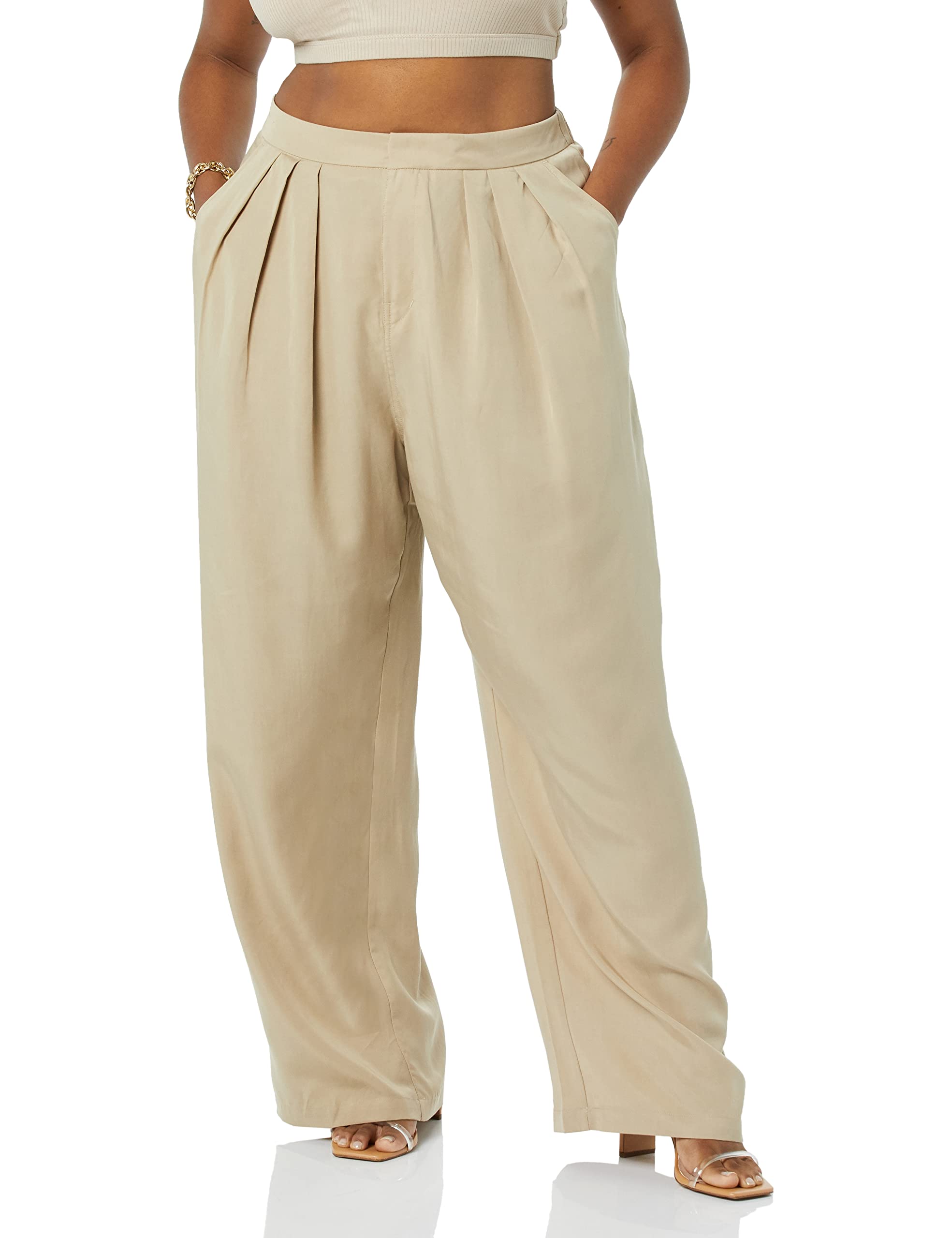 TEREA Women's Lexie Pleated Front Pant, Hummus, XXL Plus