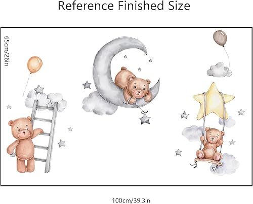 Miniatura 2 de Calcomanías de pared con diseño de oso de dibujos animados, diseño de oso de luna para dormir, despegar y pegar, papel tapiz mural extraíble para